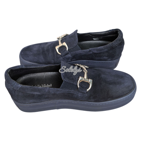 Gabriella Michel Suede Leather Slip On Horsebit Platform Loafer Sneaker Navy 39 - Picture 10 of 10